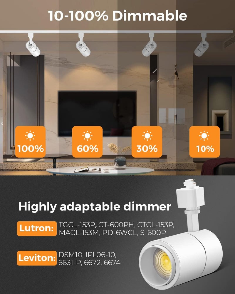 VANoopee 3-Color Zoomable 30W LED Track Lighting Heads H Type Track Light Heads Dimmable Bright Ceiling Spotlight Fixtures for Shop, 3000K 4000K 5000K Adjustable, CRI90+ 15°-60° 3000lm White 4 Pack - Image 4